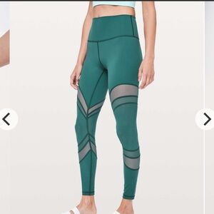 NEW Lululemon Athletica Green Mesh Panel Leggings size 4